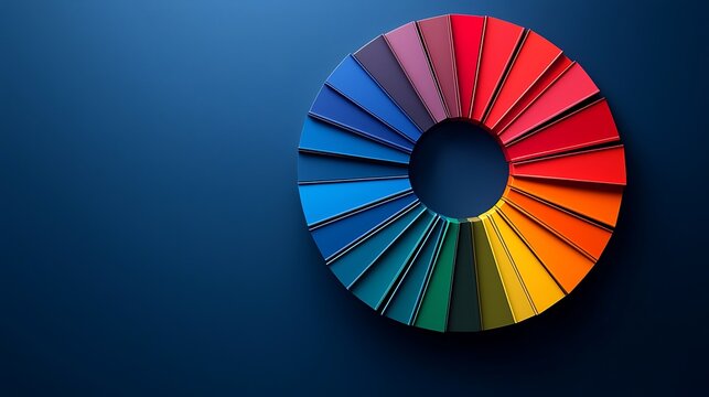 Chromatic Circle: A vibrant color wheel, showcasing an array of hues, sits against a deep-blue backdrop, designed to inspire creativity and design.