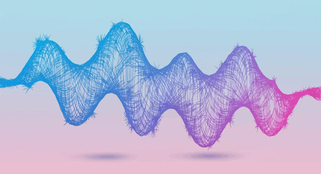 Abstract wireframe waveform in gradient blue to pink