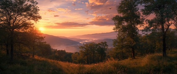 Evening Time Before Sunset Surrounded by Valleys and Trees