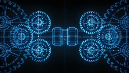 Blue glowing gear mechanism