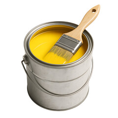 Open paint can with brush isolated on transparent background