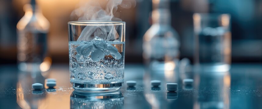 Hot water interacts with tablets of medicine