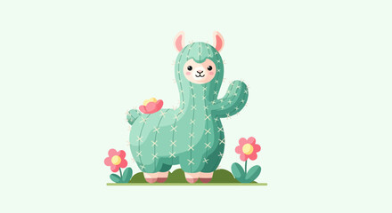 Obraz premium Adorable llama shaped like a cactus with flowers