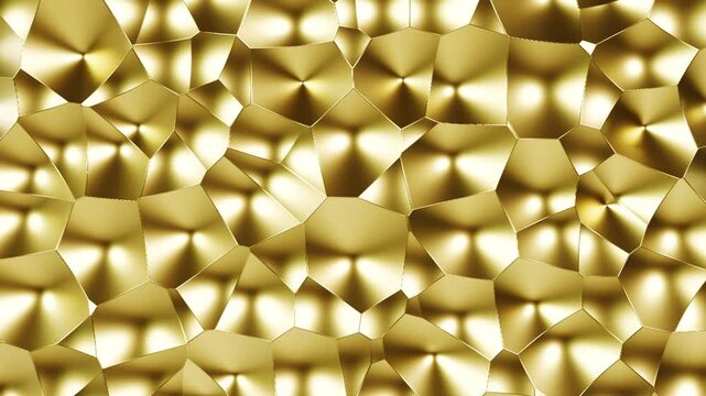 Abstract golden geometric cells animation. Luxury hammered metal texture loop.
