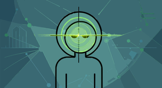 Targeted individual in crosshairs digital illustration concept.