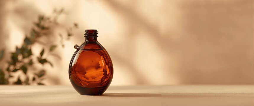 Amber glass bottle holding flacon cosmetics designed for face and body care