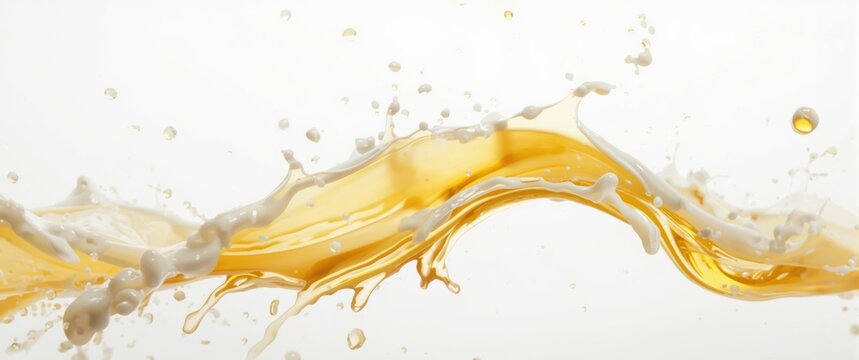 White background with splashes of oily liquid and milk