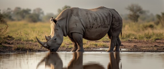 Fototapeta premium South Africa: White rhinoceros (Ceratotherium simum) drinking water