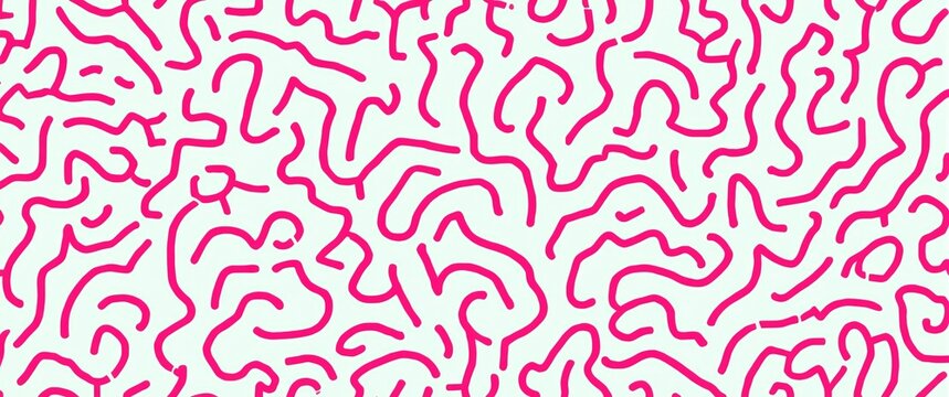 Creative abstract squiggle style drawing background with fun pink lines and basic shapes