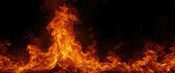 Abstract Dark Fire Flames and Sparks on Black Background