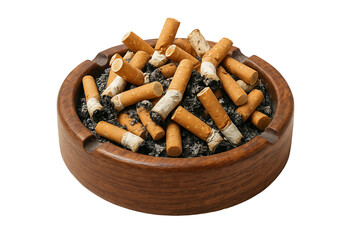 Used cigarette waste in ashtray isolated on transparent background