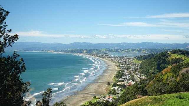 Panorama of Ohope Beach viewed from West End.
