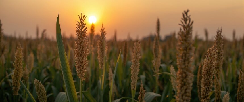 Sorghum Industry at Dusk: Field of Sweet Sorghum, Durra, Milo, or Jowari for Biofuel and Food Production