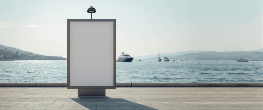 Izmir Karsiyaka Ferry Pier Station vertical street billboard mockup with blurred backdrop