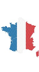 Hexagonal pattern depicting the shape of france with flag colors