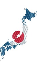 Abstract map of japan with red and blue geometric shapes