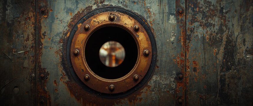 Texture of brass in an old shipyard wall featuring a boat and abstract construction