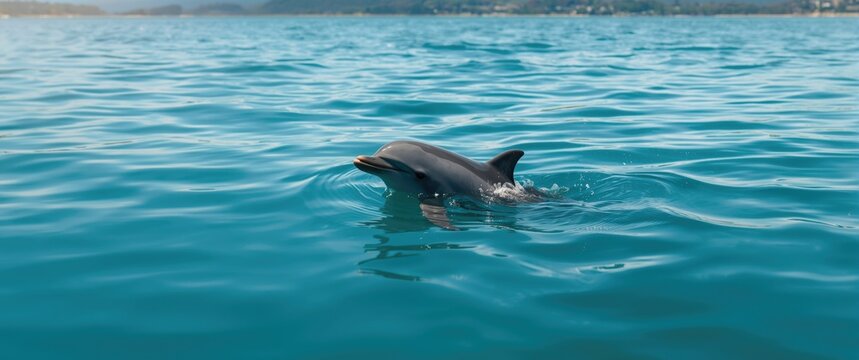 Charming Hectors dolphin surfacing in the vibrant turquoise water