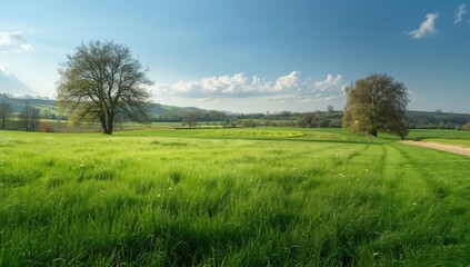 Obraz premium Spring season environment with vibrant foliage and clear skies, ideal for outdoor scene layouts