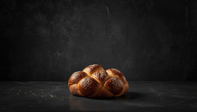 Egg-enriched homemade Challah with sesame and poppy seeds, showcasing artisanal bread preparation, Jewish culinary tradition, cultural celebration