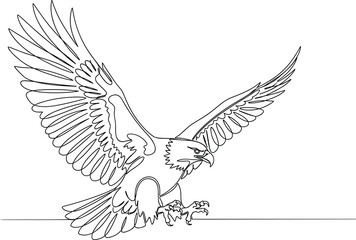 Fototapeta premium Continuous One Line Drawing of a Bald Eagle in Flight with Spread Wings Minimalist Wildlife Illustration of Powerful Bird of Prey or National Symbol