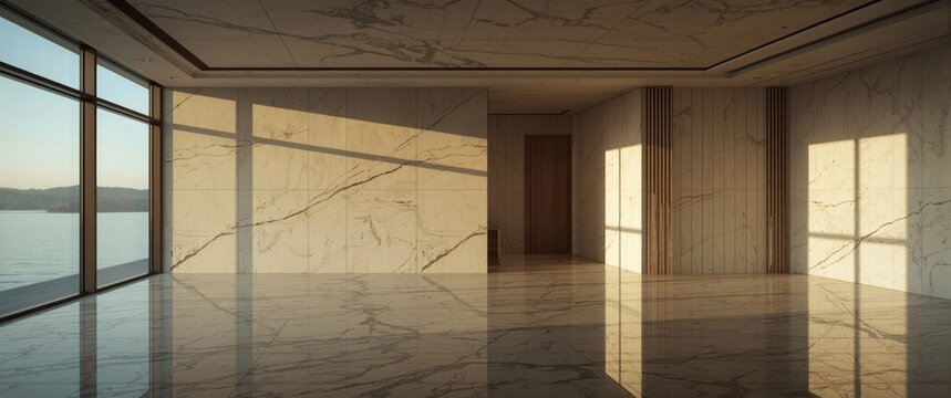 Contemporary lakeside bedroom in vacant house