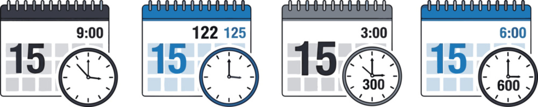 Calendar and clock icons showing dates and times