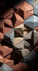 Abstract geometric wall composed of textured hexagonal blocks