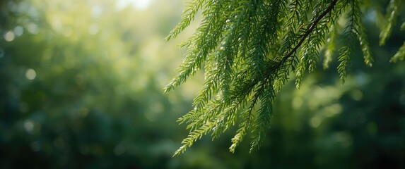 Naklejka premium Canada background featuring branches of Thuja tree, greenery, and garden elements