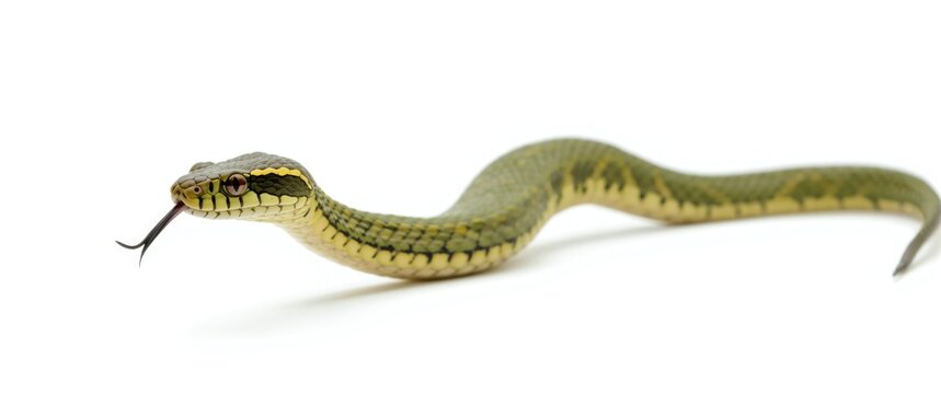 Natrix natrix grass snake crawling, isolated on white