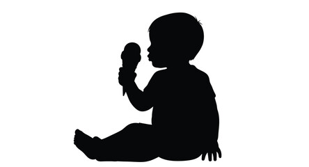 Silhouette of a young child happily enjoying an ice cream treat