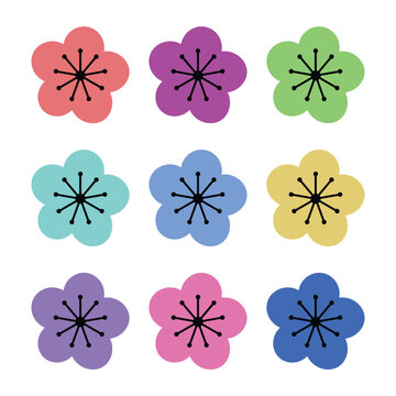 Colorful Flat Plum Blossom Icons