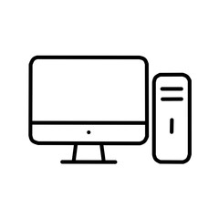 Desktop Computer Outline Icon for Technology and Office Concept