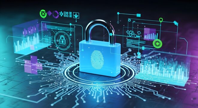 Digital Data Security Illustration with Cybersecurity Technology and Encryption