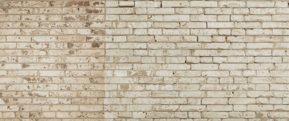 Fototapeta premium Texture of a cream brick wall against stone backdrop