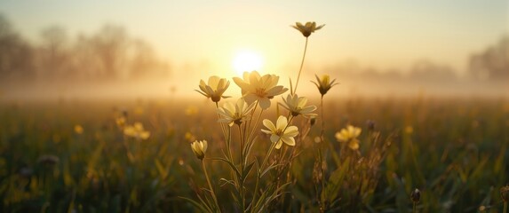 Fototapeta premium Sunrise Backdrop with Pale Yellow Flowers