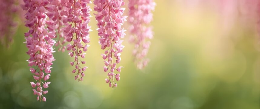 Pink Tecoma blossoms dropping on the ground with focused detail