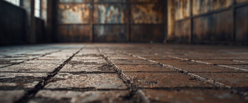 Abstract texture showcasing dirty floor tiles, trampled surfaces, rust-blurred background, with pattern elements related to construction, wall, grunge, architecture, wallpaper, and metal.