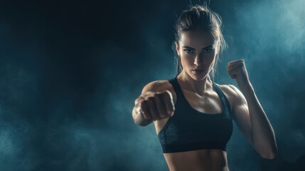 Strong female sport athlete training confidently with dramatic lighting, Women strength and power concept