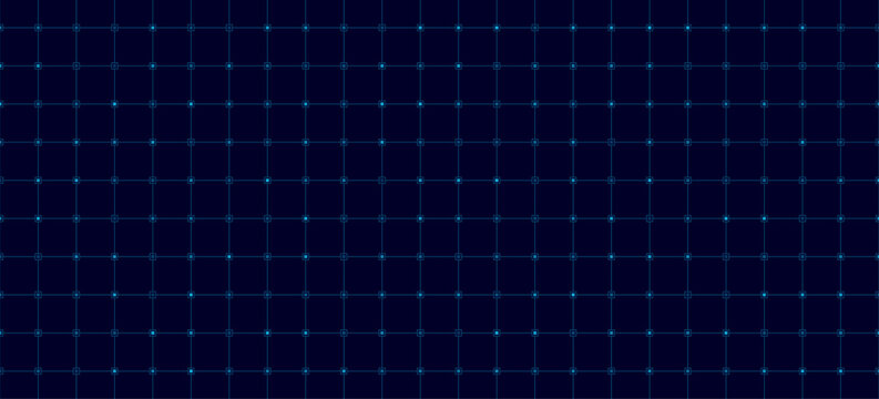 Blue HUD interface grid with digital square dots on black background. Futuristic user interface layout for technology design or tech dashboard. Vector illustration.