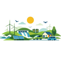 Fototapeta premium Diverse Renewable Energy Sources and Eco Landscape