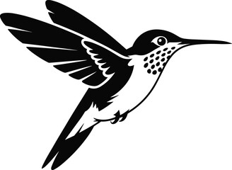Obraz premium Black and white hummingbird silhouette illustration in flight, elegant minimalist wildlife vector artwork for logos, tattoos, branding, stickers, posters, and modern decorative graphic design