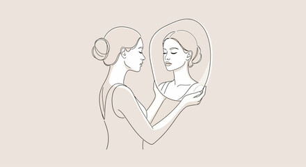 Obraz premium Woman Holding Mirror Reflection Female Beauty.