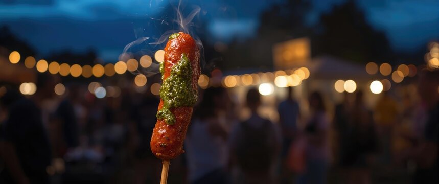 Chorizo sausage skewer with chimichurri dipping sauce