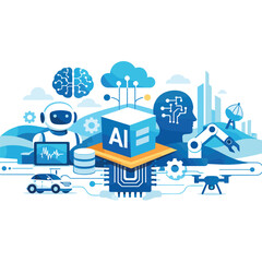 Fototapeta premium AI technology illustration showcasing various elements