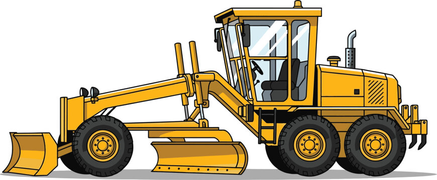 Heavy construction grader machine for earthworks and road construction