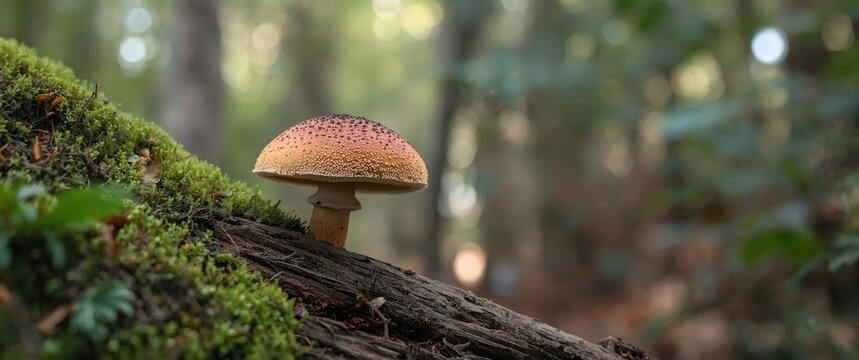 Fomitopsis pinicola, the Red Banded Polypore, growing on a tree in the woods and damaging it