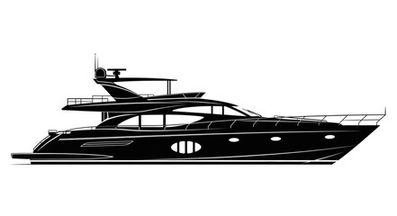 Luxury Yacht Silhouette on White Background.