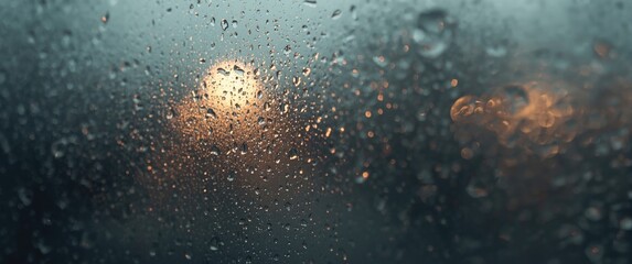 Obraz premium Bokeh created by Raindrops on window with torch light, abstract background shot