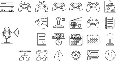 Media Gaming Analytics and Planning Line Icons Set © MstKhyrun